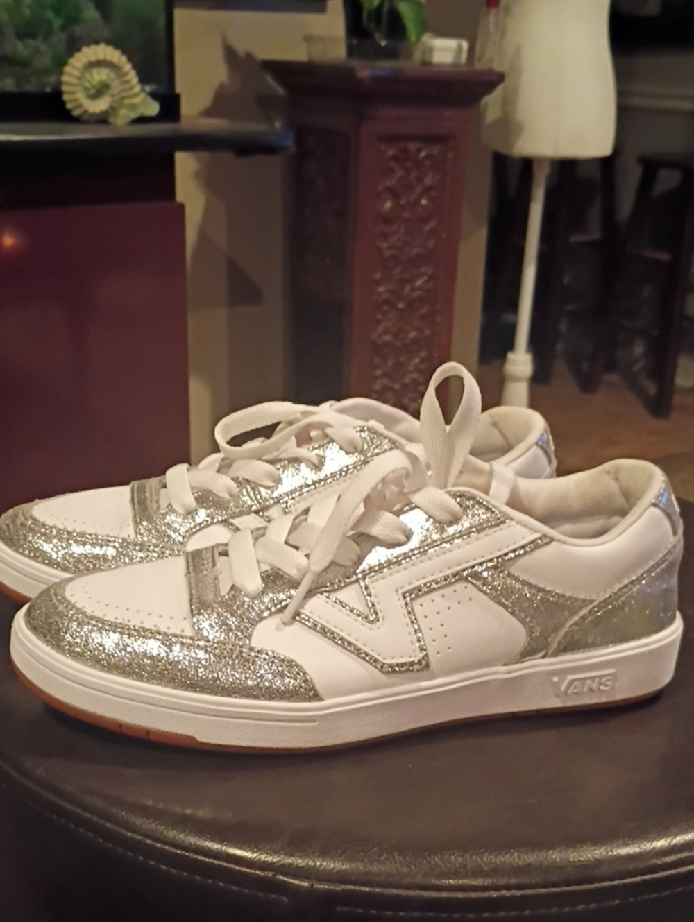 Vans Women's White and Silver Glitter Low-Top Sneakers - Picture 8 of 14